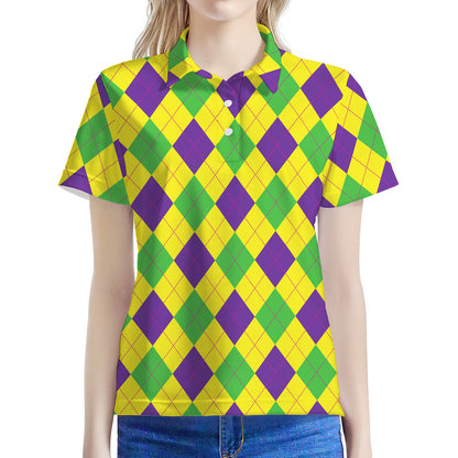Mardi Gras Fat Tuesday Argyle Print Women's Polo Shirt