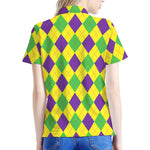 Mardi Gras Fat Tuesday Argyle Print Women's Polo Shirt