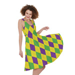 Mardi Gras Fat Tuesday Argyle Print Women's Sleeveless Dress