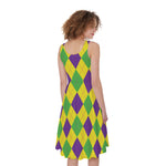 Mardi Gras Fat Tuesday Argyle Print Women's Sleeveless Dress