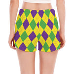 Mardi Gras Fat Tuesday Argyle Print Women's Split Running Shorts