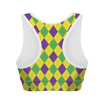 Mardi Gras Fat Tuesday Argyle Print Women's Sports Bra