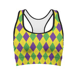 Mardi Gras Fat Tuesday Argyle Print Women's Sports Bra