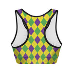 Mardi Gras Fat Tuesday Argyle Print Women's Sports Bra