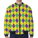 Mardi Gras Fat Tuesday Argyle Print Zip Sleeve Bomber Jacket