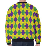 Mardi Gras Fat Tuesday Argyle Print Zip Sleeve Bomber Jacket