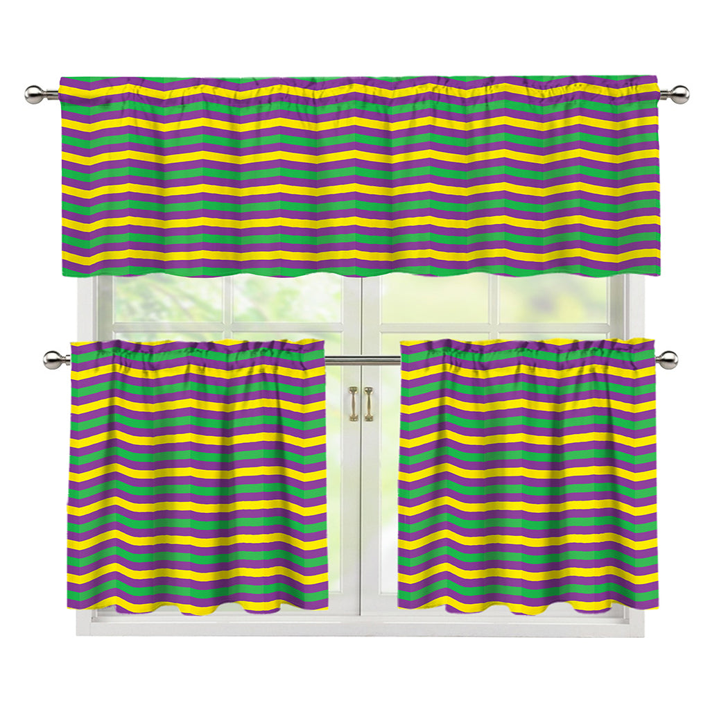 Mardi Gras Fat Tuesday Chevron Print 3 Piece Kitchen Curtains