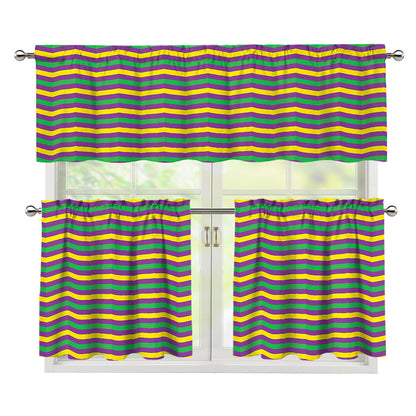 Mardi Gras Fat Tuesday Chevron Print 3 Piece Kitchen Curtains
