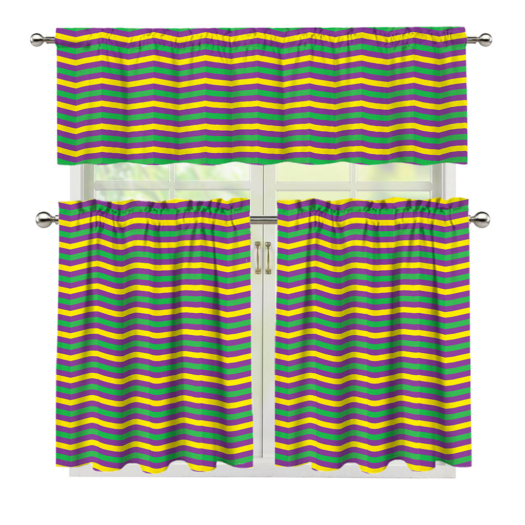 Mardi Gras Fat Tuesday Chevron Print 3 Piece Kitchen Curtains