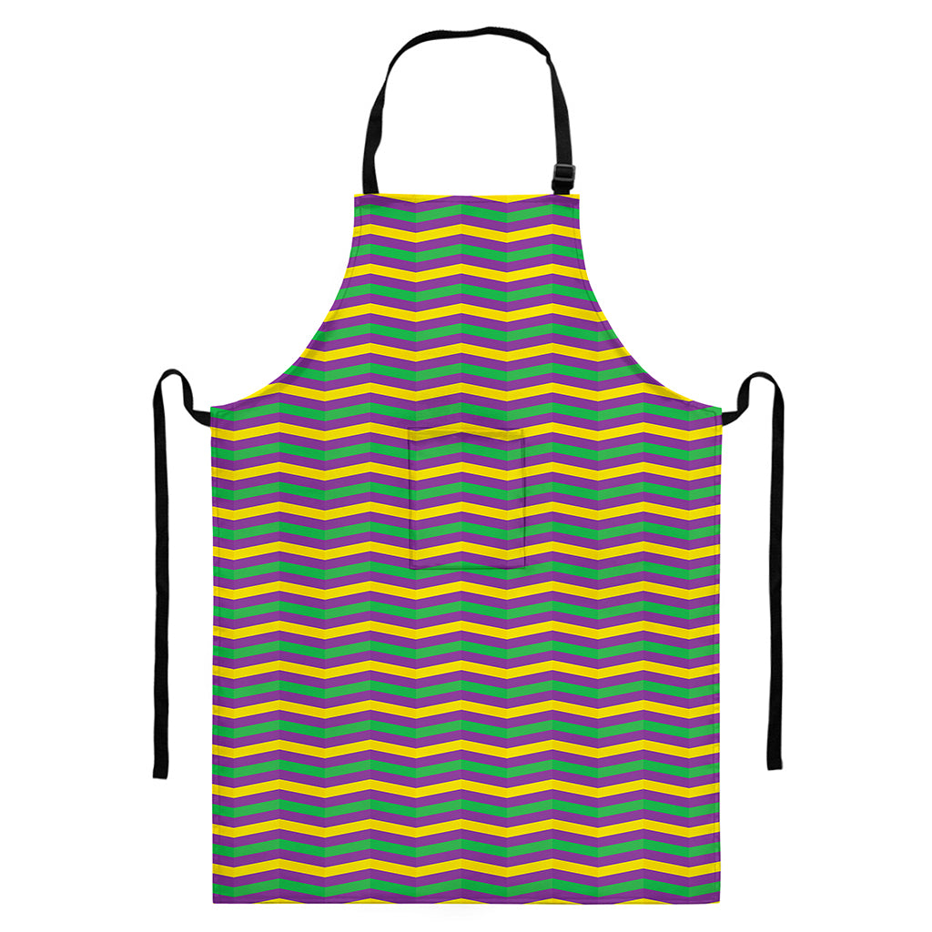 Mardi Gras Fat Tuesday Chevron Print Bib Apron With Pocket