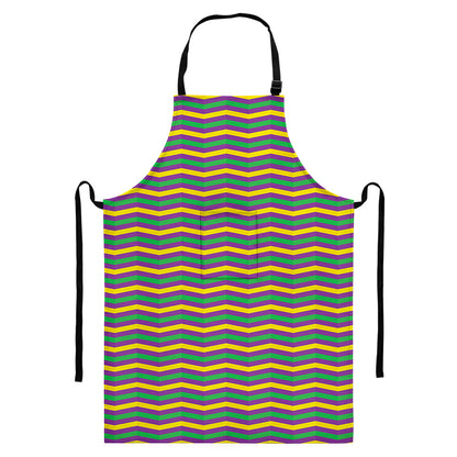 Mardi Gras Fat Tuesday Chevron Print Bib Apron With Pocket