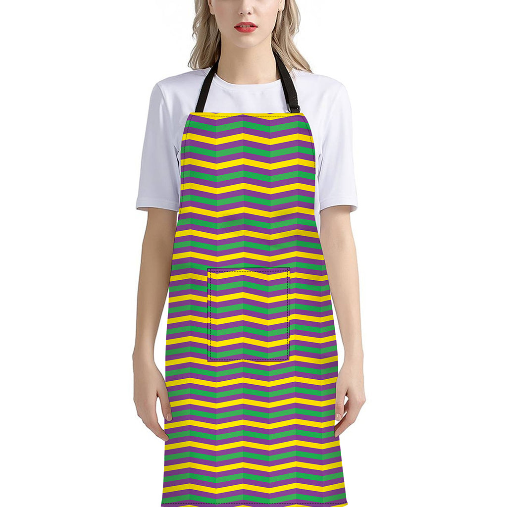 Mardi Gras Fat Tuesday Chevron Print Bib Apron With Pocket