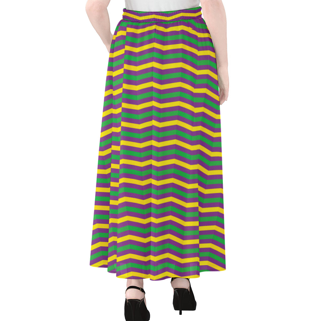 Mardi Gras Fat Tuesday Chevron Print Chiffon Maxi Skirt