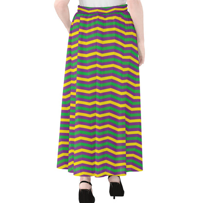 Mardi Gras Fat Tuesday Chevron Print Chiffon Maxi Skirt