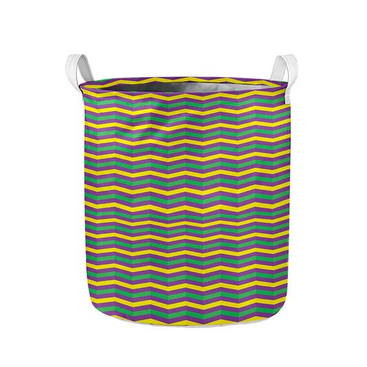 Mardi Gras Fat Tuesday Chevron Print Collapsible Laundry Basket