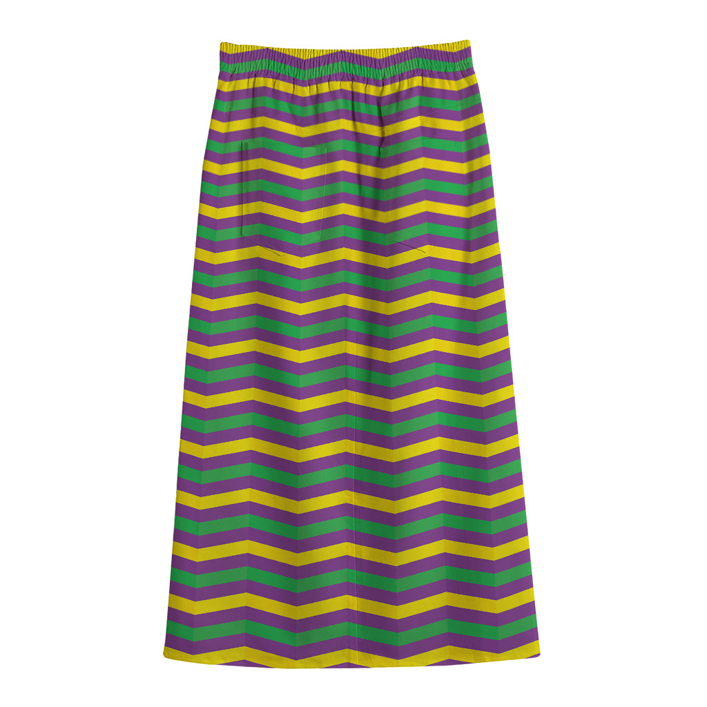 Mardi Gras Fat Tuesday Chevron Print Cotton Front Slit Maxi Skirt