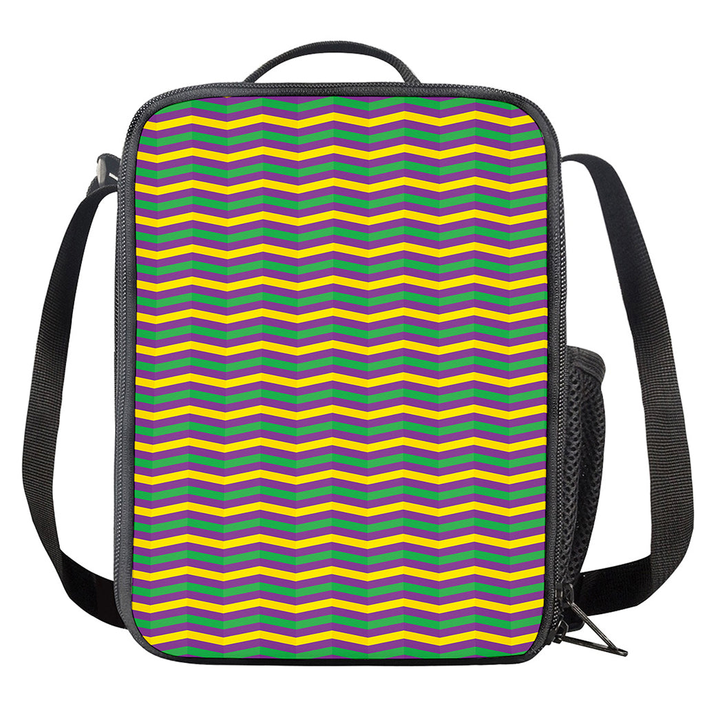 Mardi Gras Fat Tuesday Chevron Print Crossbody Lunch Bag