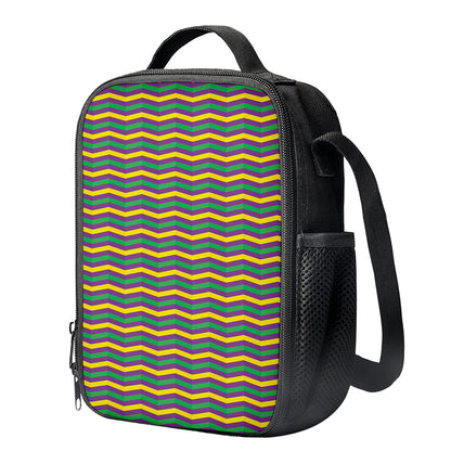 Mardi Gras Fat Tuesday Chevron Print Crossbody Lunch Bag
