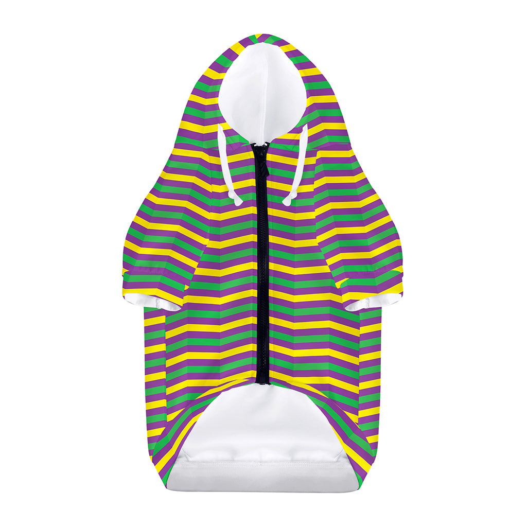Mardi Gras Fat Tuesday Chevron Print Dog Zip Up Hoodie