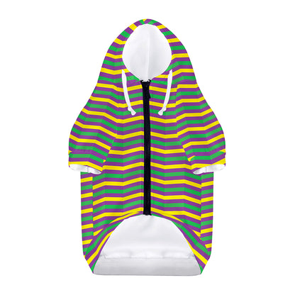 Mardi Gras Fat Tuesday Chevron Print Dog Zip Up Hoodie