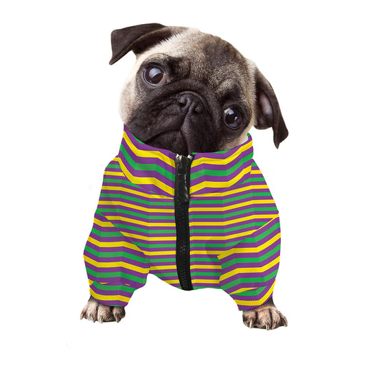 Mardi Gras Fat Tuesday Chevron Print Dog Zip Up Jacket