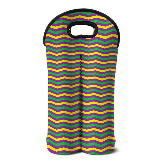 Mardi Gras Fat Tuesday Chevron Print Double Neoprene Wine Tote