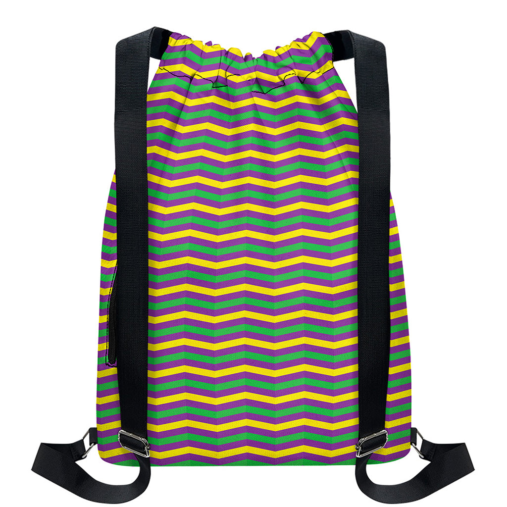 Mardi Gras Fat Tuesday Chevron Print Drawstring Backpack