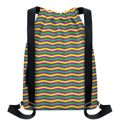 Mardi Gras Fat Tuesday Chevron Print Drawstring Backpack