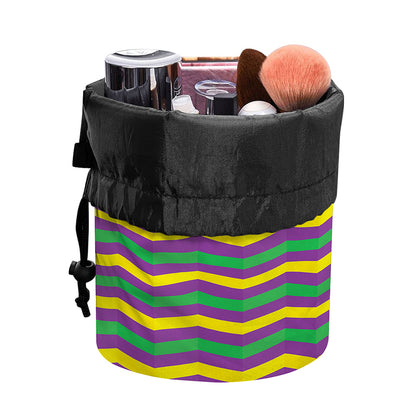 Mardi Gras Fat Tuesday Chevron Print Drawstring Makeup Bag