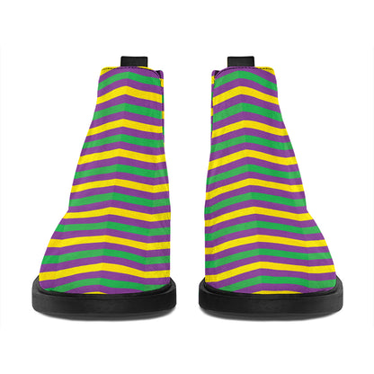 Mardi Gras Fat Tuesday Chevron Print Flat Ankle Boots