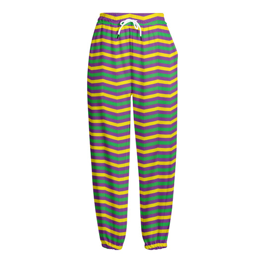 Mardi Gras Fat Tuesday Chevron Print Fleece Lined Knit Pants