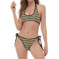 Mardi Gras Fat Tuesday Chevron Print Halter Scoop Tie Side Bikini