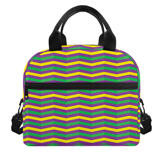 Mardi Gras Fat Tuesday Chevron Print Insulated Lunch Bag