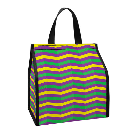 Mardi Gras Fat Tuesday Chevron Print Insulated Lunch Tote