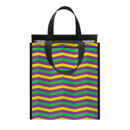 Mardi Gras Fat Tuesday Chevron Print Insulated Lunch Tote
