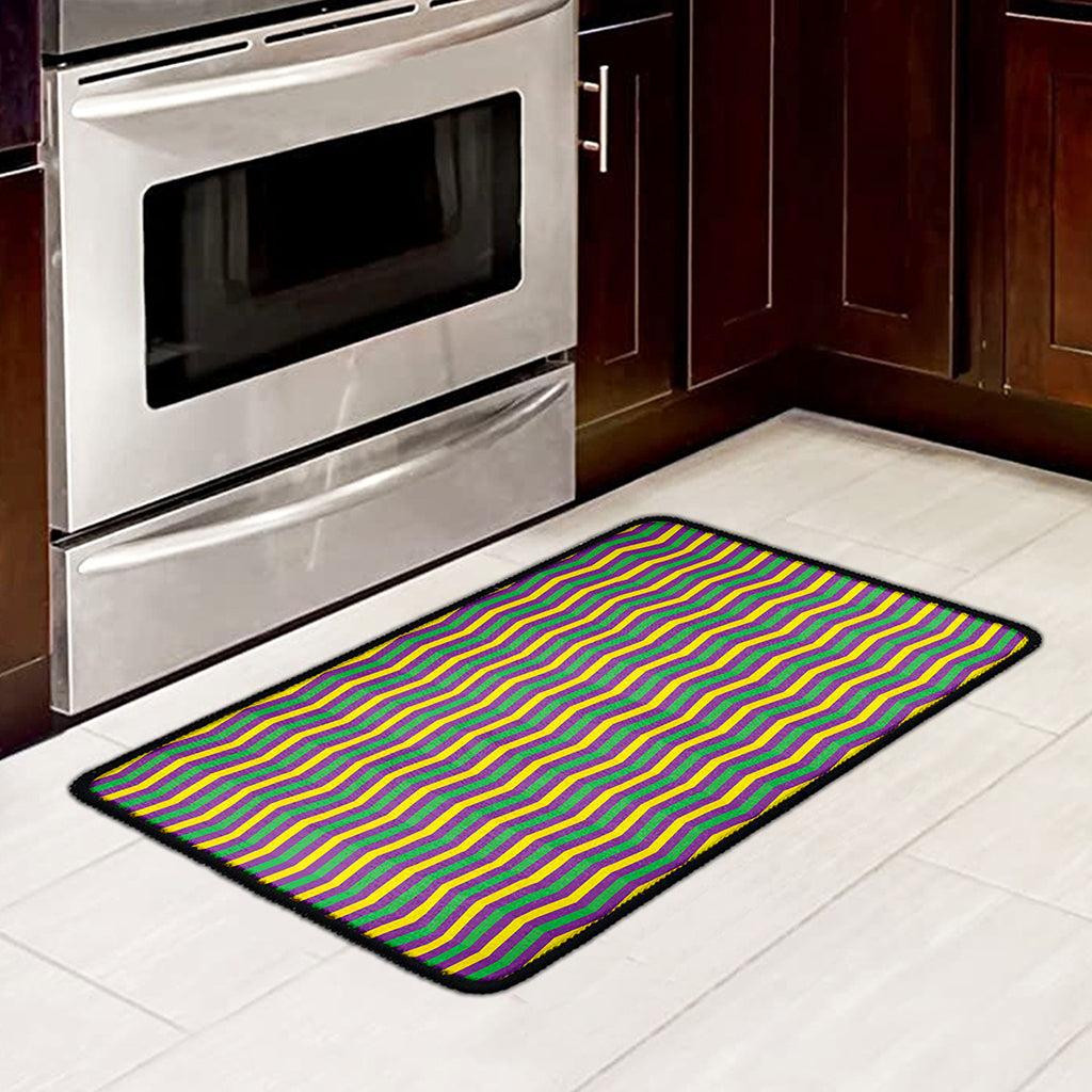 Mardi Gras Fat Tuesday Chevron Print Kitchen Mat