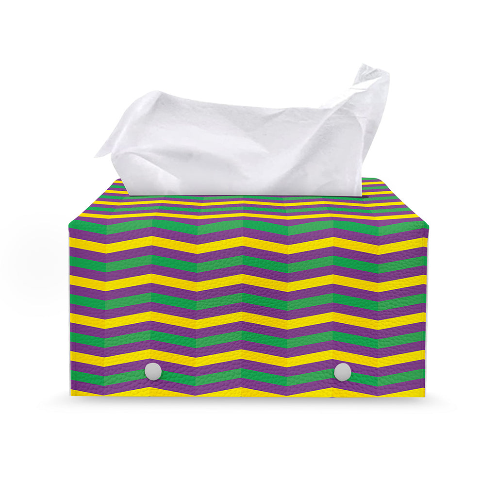 Mardi Gras Fat Tuesday Chevron Print Leather Tissue Box Cover