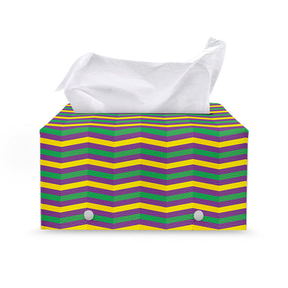 Mardi Gras Fat Tuesday Chevron Print Leather Tissue Box Cover