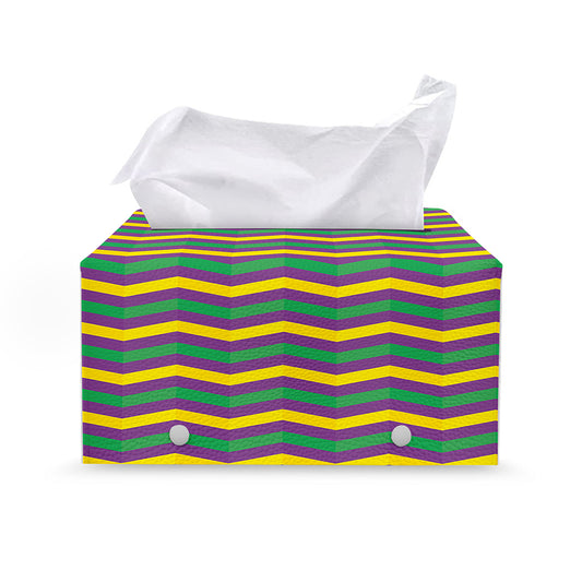 Mardi Gras Fat Tuesday Chevron Print Leather Tissue Box Cover