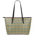 Mardi Gras Fat Tuesday Chevron Print Leather Tote Bag With Zipper