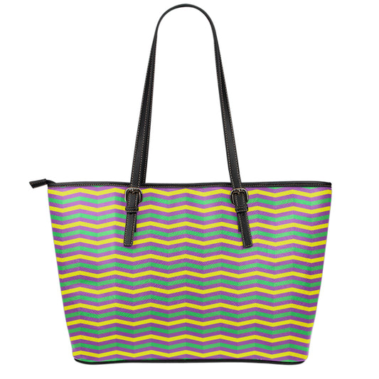 Mardi Gras Fat Tuesday Chevron Print Leather Tote Bag