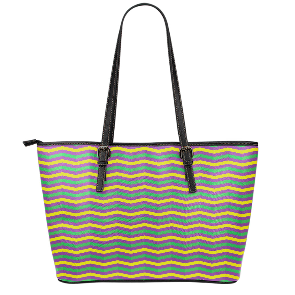 Mardi Gras Fat Tuesday Chevron Print Leather Tote Bag