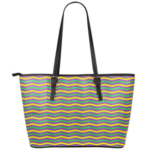 Mardi Gras Fat Tuesday Chevron Print Leather Tote Bag