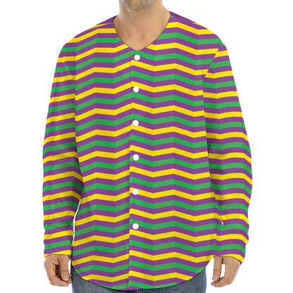 Mardi Gras Fat Tuesday Chevron Print Long Sleeve Baseball Jersey