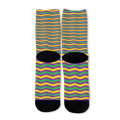 Mardi Gras Fat Tuesday Chevron Print Long Socks