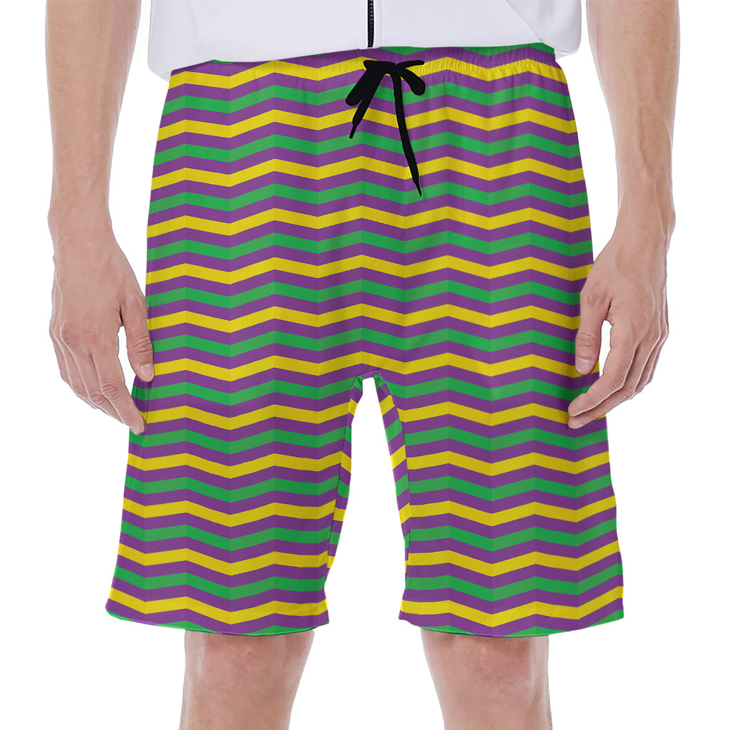 Mardi Gras Fat Tuesday Chevron Print Men's Beach Shorts