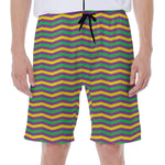 Mardi Gras Fat Tuesday Chevron Print Men's Beach Shorts