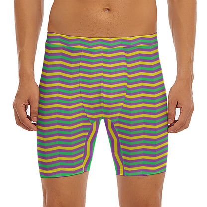 Mardi Gras Fat Tuesday Chevron Print Men's Long Boxer Briefs