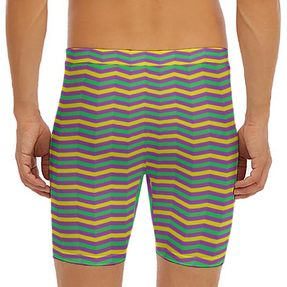 Mardi Gras Fat Tuesday Chevron Print Men's Long Boxer Briefs