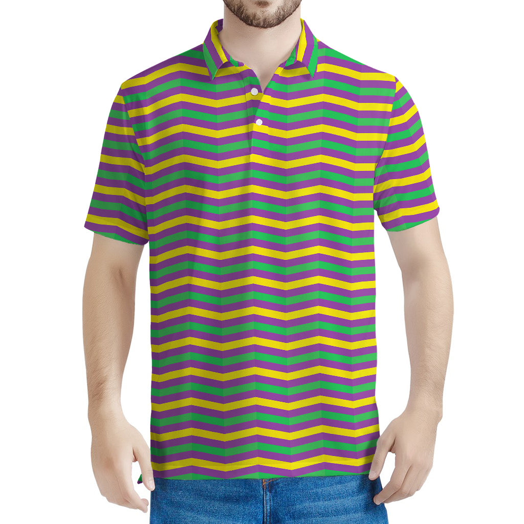Mardi Gras Fat Tuesday Chevron Print Men's Polo Shirt